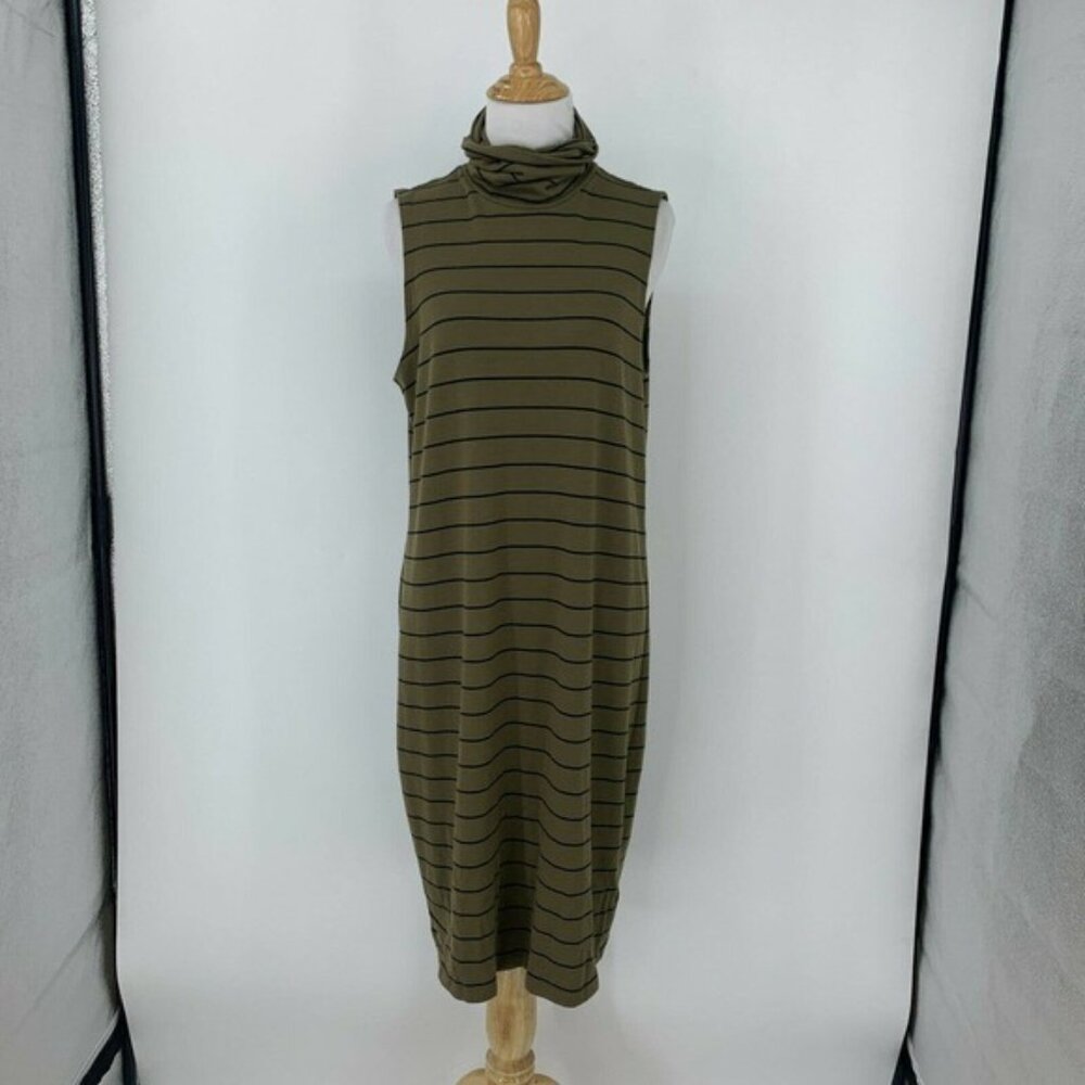 Old Navy Turtleneck Shift Dress Women Size M Stripe Sleeveless Knit Knee Length - Picture 2 of 10